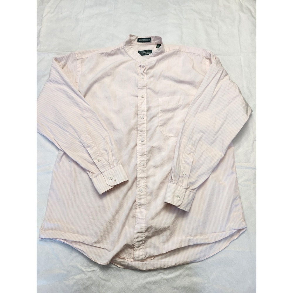 Gitman Bros Shirt Mens Large Pink Stripe‎ Band Collar Long Sleeve Button Up USA